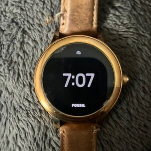 Fossil Gold Smartwatch with Brown Leather Strap